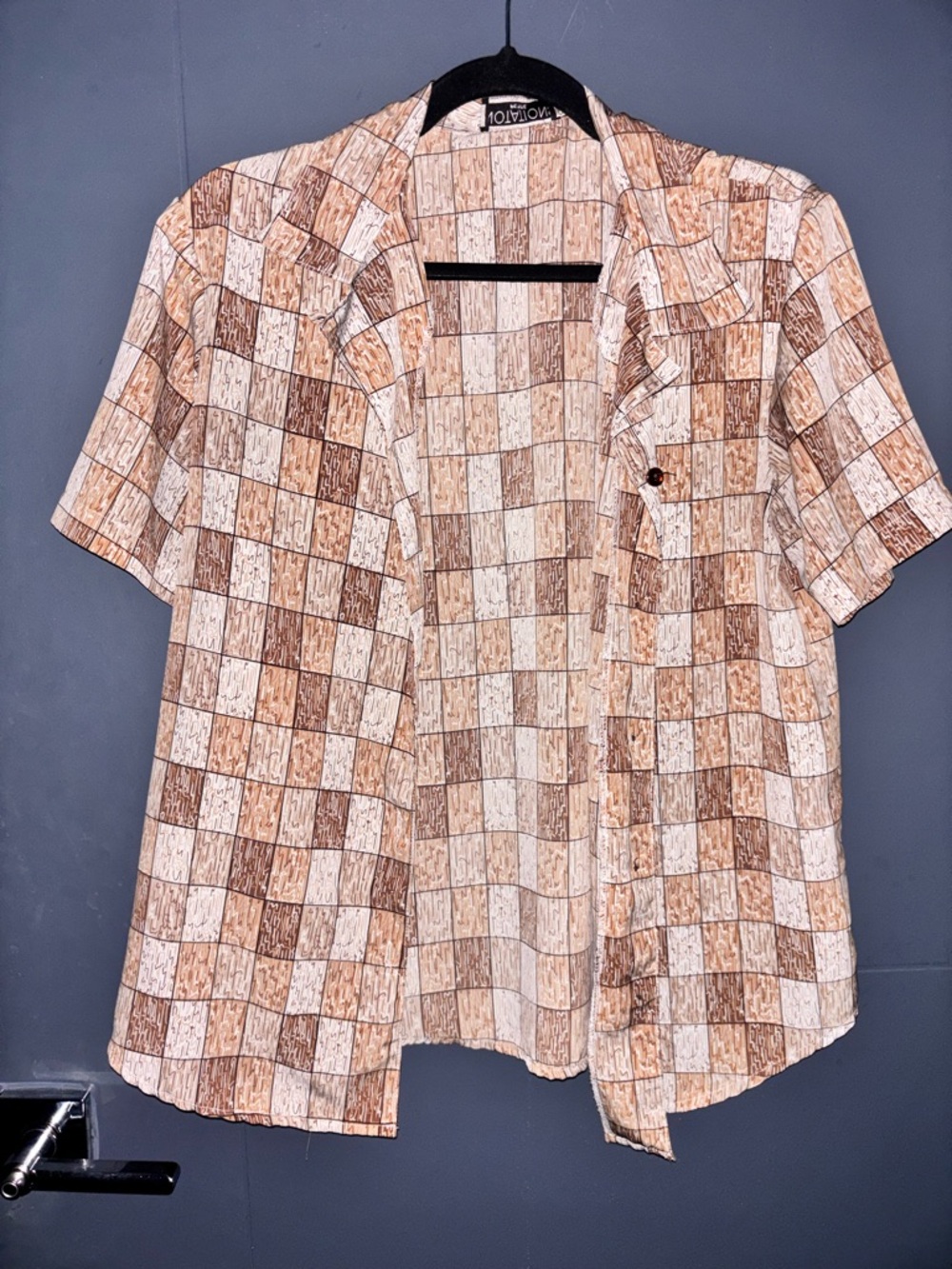 Light Brown and Cream Checkered Short Sleeve Button Shirt